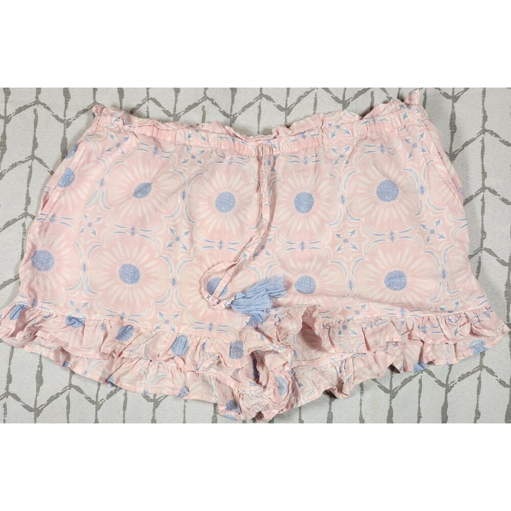 Rachel Zoe Pink Blue Boho Floral Cotton Ruffle Hem Tassel Shorts Medium
